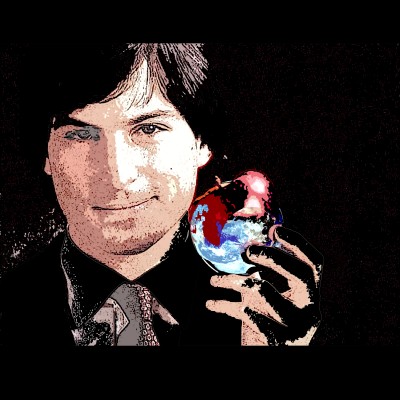 Steve Jobs holding "apple"